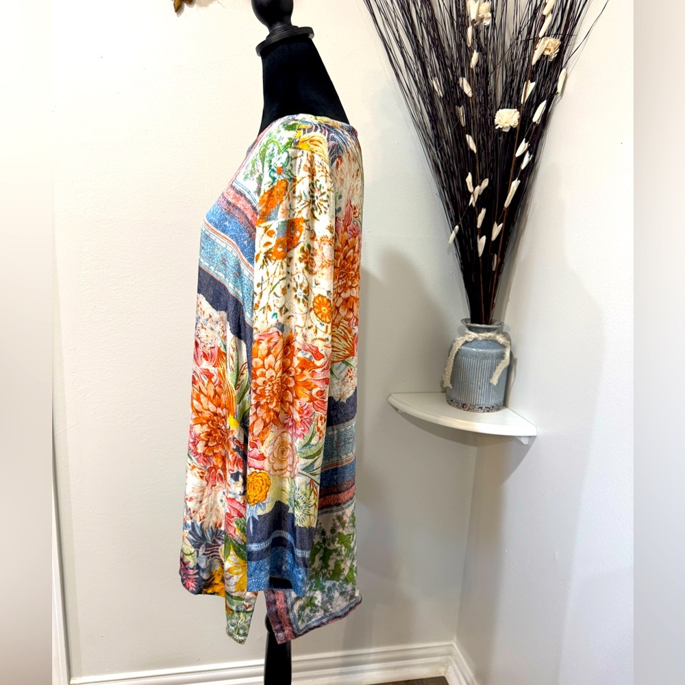 Soft Surroundings Floral Patchwork Tunic Top in Blue, Cream, Orange - Picture 3 of 9